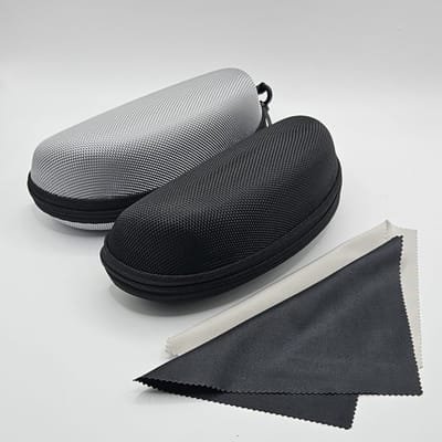 2 brillenkokers + 2 doekjes / zwart grijs / brillendoos of zonnebril / cadeau / Zonnebril Koker / Étui à lunettes de lecture rigide en cuir Unisexe / Large Eyeglass Case for Sunglasses and glasses / Aland optiek / etui met rits