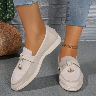 Nouveaux Mocassins pour Femmes Slip on Ballerines pour DamesPrintemps Automne Chaussures Plates Décontractées Cuir Cachemire Chaussures Simples Grande Taille 43 38 beige