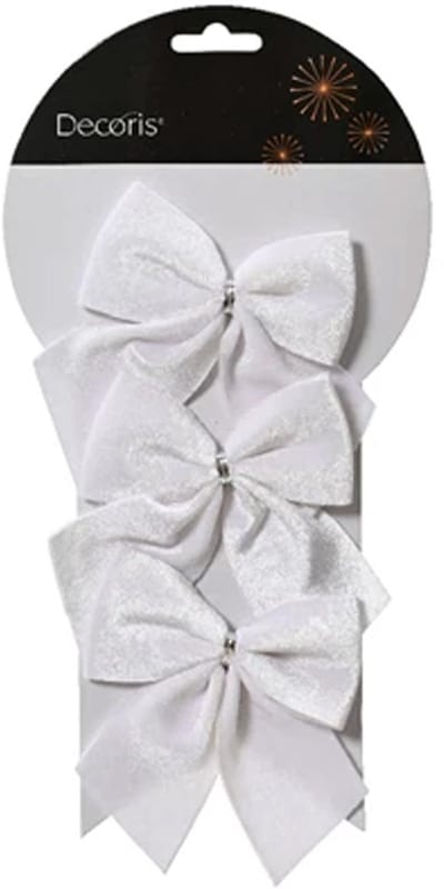 Decoris Decortie strikken - 3x - velvet wit - 9 x 10 cm - bruiloft/feest versiering