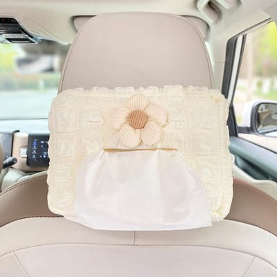 Car Tissue Box Fabric Tissue Box Car Seat Back Armrest Paper Box Tissue Bag Car Interior Decoration Accessories blanc