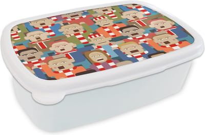 Broodtrommel Wit - Lunchbox - Brooddoos - Hooligans - Sport - Patronen - 18x12x6 cm - Volwassenen