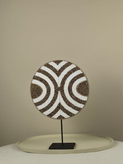 Blitzdeco - Kralen Ornament - Lucy - Houten Basis - Wit Beige - Handgemaakt 30/40/50cm - 30CM