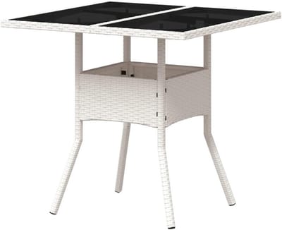 Tuintafel met glas - Balkontafel buiten - Gezellig buiten eten - Duurzaam poly rattan - 80x80x75 cm - Wit