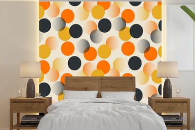 Behang - Fotobehang Polkadot - Design - Retro - Oranje - Breedte 240 cm x hoogte 240 cm
