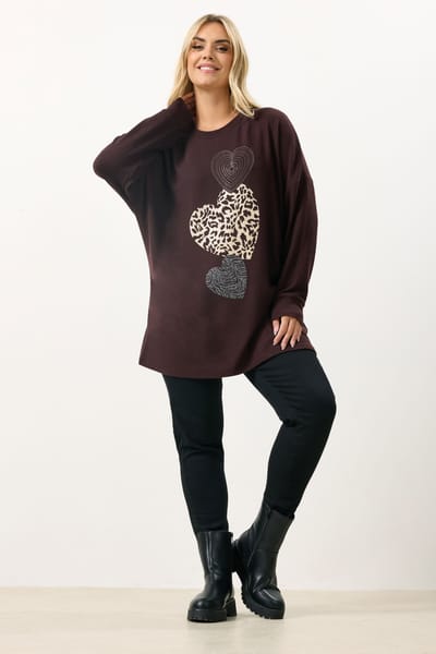 Yours Chocoladebruine Trui Met Hartversiering Size 42