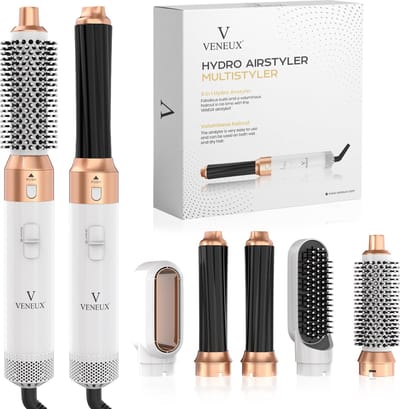 VENEUX® Airstyler - Föhnborstel 5 in 1 - Haardroger - Inclusief opzetstukken - 21 cm - 5 stuks - Wit roségoud