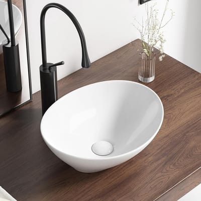 Ovale Wastafel Bovenbouw Keramiek Wit - Compacte Moderne Badkamer Wastafel