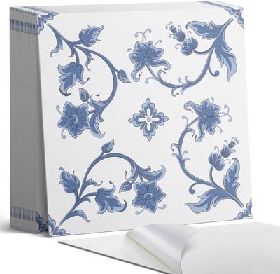 Coloray Plaktegels - Bloemenpatroon op de achtergrond Zelfklevende Tegels - 20 cm x 20 cm - Blauw Plaktegels - 20 stuks - Vierkant PVC Tegels - Plaktegels Badkamer - Plaktegels Vloer - Vinyl Tegels - Wandtegel Zelfklevend