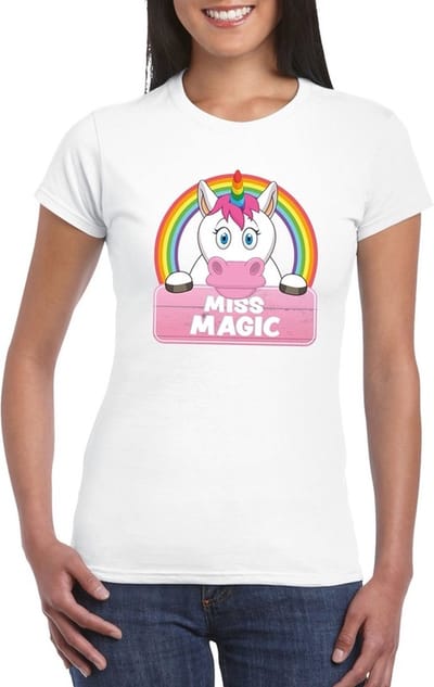 Miss Magic de eenhoorn t-shirt wit voor dames - eenhoorns shirt S