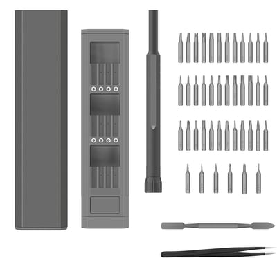 Schroevendraaierset - Precisie Bits - Elektronica Reparatie - 44 Delig Magnetisch - Compact Formaat - Grijs