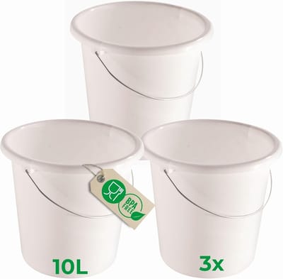 Novaliv 3 stuks emmer 10L wit met maatverdeling - schoonmaak emmer 10 liter? 28,5 cm Praktische alleskunner met schaalverdeling voor huishouden & tuin ideaal als huishoudemmer, wateremmer, dweilemmer, emmer