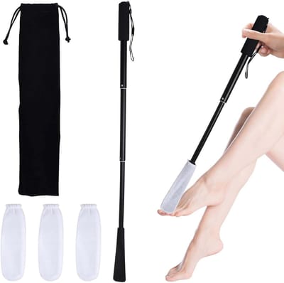 Verlengbare Voetborstel met Lange Handgreep (43 - 85 cm), Wasbare Covers, Ideaal voor Ouderen en Zwangere Vrouwen, Voetverzorging en Doucheborstel