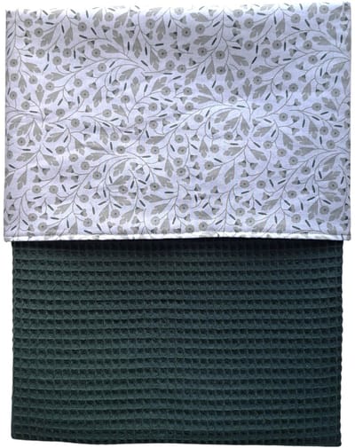 Wiegdeken wafelstof donkergroen - groen - katoen blaadjes - 70 x 100 cm - babydeken - Handgemaakt - Handmade - kinderwagendeken