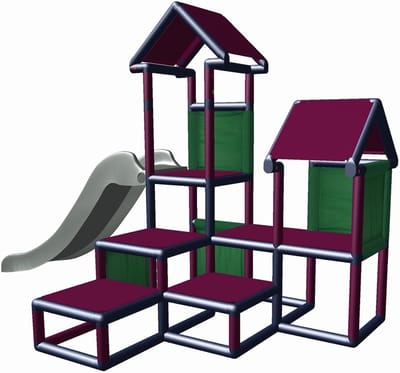 Klimtoren met Glijbaan - Peuterspeelhuis - Buiten Spelen - Modulair Bouwsysteem - 265 x 134 x 164 cm - Magenta Grijs