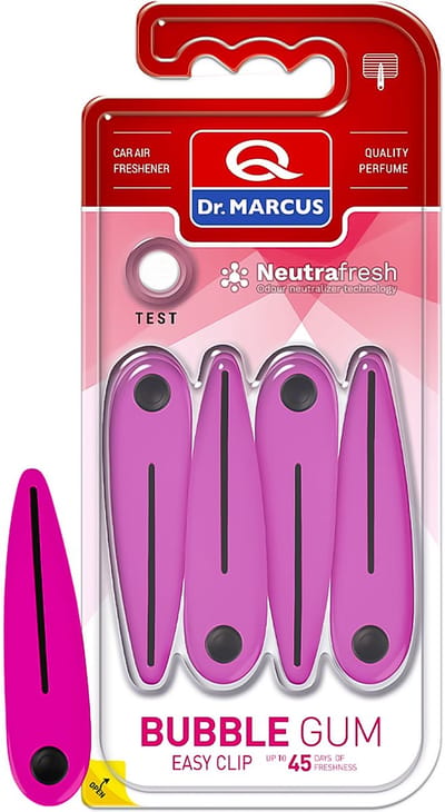 Dr. Marcus Easy Clip Bubble Gum luchtverfrisser met neutrafresh technologie - Autogeurtje voor in de auto - Tot 45 dagen geurverspreiding - 4 clips voor 4 sterktes