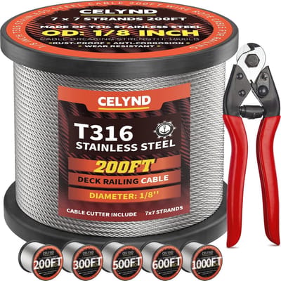 Roestvrijstalen kabel voor reling - 200FT 1/8" T316 draadkabel voor terrasleuning en tuinaanleg