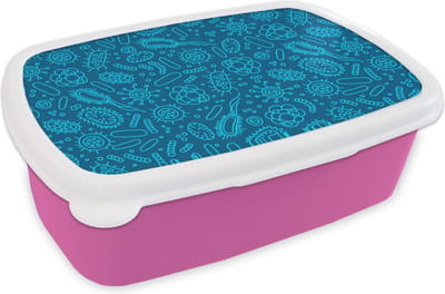 Broodtrommel Roze - Lunchbox - Brooddoos - Blauw - Bacteriën - Virussen - Design - 18x12x6 cm - Kinderen - Meisje