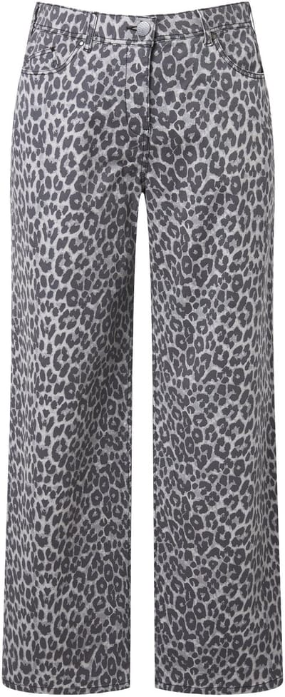 Ulla Popken - Dames - Jeans Mary leomotief gerafelde zoom stretchtwill - Lichtgrijs - Maat 52