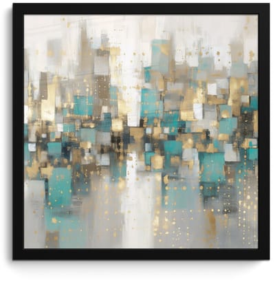 Poster in lijst - Fotolijst 40x40 cm - Posters - Abstract - Blokken - Goud - Skyline - Posterlijst zwart - Decoratie - Wanddecoratie woonkamer - Muurdecoratie slaapkamer