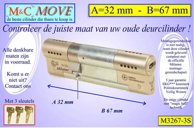 M&C MOVE - High-tech Security deurcilinder - SKG*** - 32x67 mm - Politiekeurmerk Veilig Wonen - inclusief gereedschap MilaNNE montageset