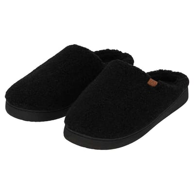 Apollo - Pantoffels heren - Zwart - Teddy Wol - Maat 41/42 - Sloffen - Sloffen heren - Pantoffels heren maat 42