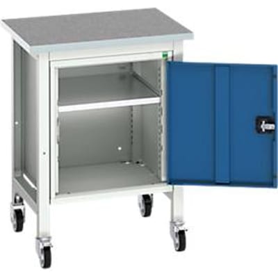 Bott verso werkbank, linoleumblad, 1 deur & 1 plank, B 700 x D 600 x H 930 mm, lichtgrijs / gentiaanblauw