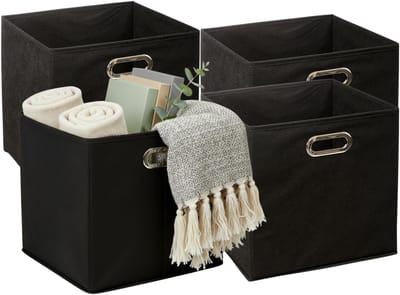 5Five Opbergmandjes - 4x - zwart - stof - inhoud 29 liter - 31 x 31 x 31 cm - Kast opberg box