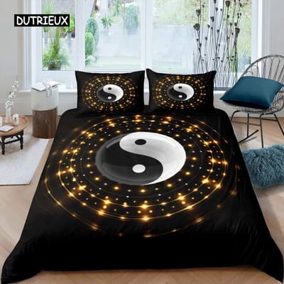Yin Yang Dekbedovertrek Set Boho Trippy Kunst Twin Dekbedovertrek Gossip Traditioneel Ying Yang Thema King Size Polyester Dekbedovertrek EU single(135x200cm)