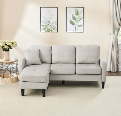 L-vormige hoekbank met chaise longue – 3-zitsbank, 166 x 118 x 77 cm - Ademende katoen-linnen stof - Kunststof poten - Modulair ontwerp - Ideaal voor woonkamers, appartementen en kantoren