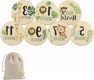 Houten Stapelkaarten voor Baby's, 7 Dubbelzijdige Gegraveerde Schijfjes, Maandelijkse Groei Kaarten, Perfect Kraamcadeau en Geschenk voor Ouders en Baby's