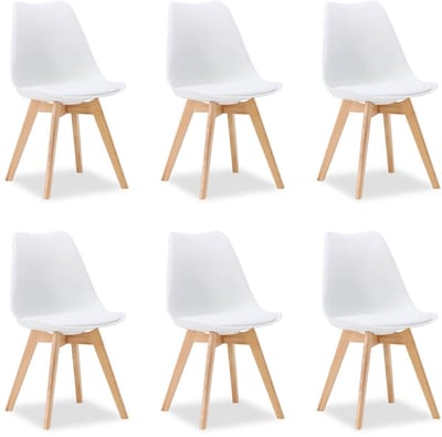 Homestyle4u Eetkamerstoel van Hout en Kunststof - 6 Stoelen - Keukentoel - Wit