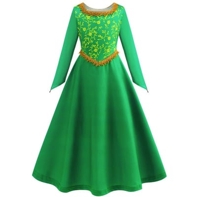 Robe Fiona Halloween Cosplay Shrek Robe Fantaisie Costume Princesse Verte Robe Élégante Enfants Manches Longues Robes Imprimées 2T (Tag 100) green