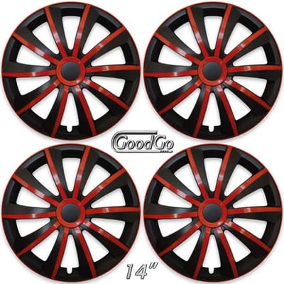 GoodGo Wieldoppen set SENSHI-BRS 14 inch in rood/zwart. Set a 4 stuks (CONTROLEER UW BANDENMAAT en lees a.u.b. de onderstaande, uitgebreide tekst!)