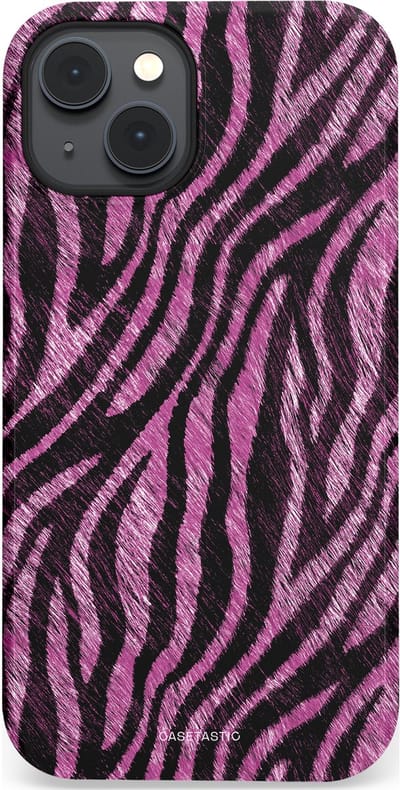 Casetastic hoesje geschikt voor Apple iPhone 14 - MagSafe - Dubbellaagse bescherming - Roze Paarse Zebraprint - Fashion Case - Zwart Lila