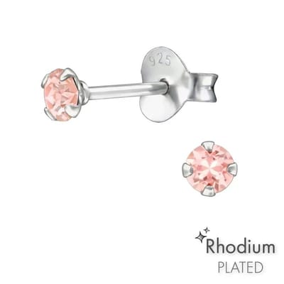 Aramat Jewels | Oorbellen | 925 Zilveren Kristal Oorbellen - Sprankelende Zirkonia Studs | 3mm / Antiek Roze | | | Zilver | Kinderen, Volwassenen | Verkleurd niet