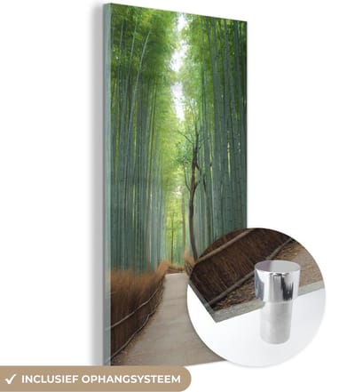 MuchoWow® Glasschilderij 20x40 cm - Schilderij acrylglas - Bamboe - Pad - Bos - Foto op glas - Schilderijen
