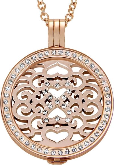 Quiges - Munthouder met Ketting en Munt 33mm Zirkonia Infinity - RVS Rosegoudkleurig met Zirkonia - ERHS1115