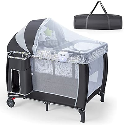 Inklapbaar Reisbed - Babybed Opvouwbaar - Veilig Slapen - Met Muziekdoos - Tot 15 kg - Grijs