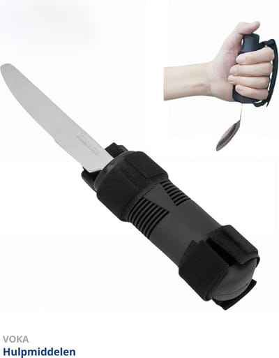 Bestek met bandje - Mes - Verdikt handvat - Verdikt bestek - Reuma - Aangepast bestek - Parkinson bestek - Comfortabele soft grip - Modern - Tril bestek - Grip bestek – Zwart