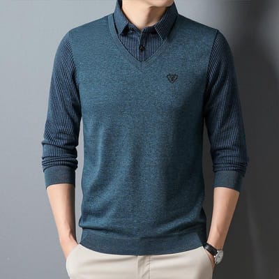 Heren Nieuwe Winter Plus Fluweel Heren Nep Tweedelig T-shirt Casual Revers Warm Shirt Onderhemd XXXXL gray
