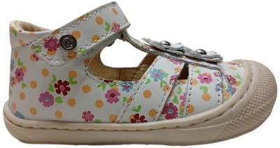 Naturino - Maggy - mt 25 - velcro 2 bloemen bumper bloemenprint gesloten lederen sandalen - wit - gele stippen
