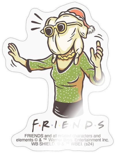 Friends Monica Met Kalkoen Op Haar Hoofd Sticker maat S (10 x 10 cm)