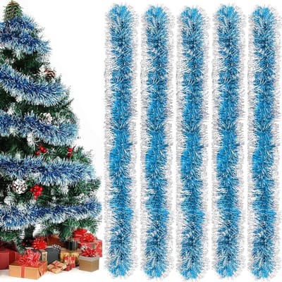 Lametta slingers 5 stuks 2 m glanzend blauw kerstdecoratie voor Kerstmis bruiloften vakantiefeesten
