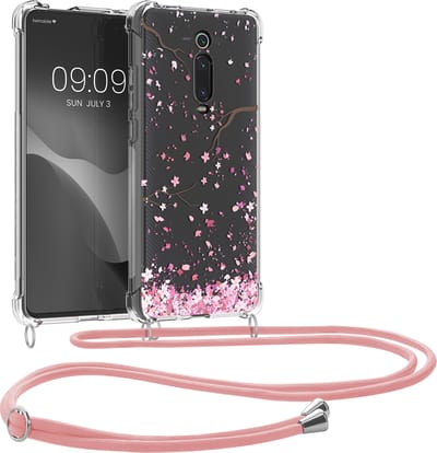 kwmobile telefoonhoesje geschikt voor Xiaomi Mi 9T (Pro) / Redmi K20 (Pro) - Hoesje met telefoonkoord - Back cover voor smartphone - Case in poederroze / donkerbruin / transparant