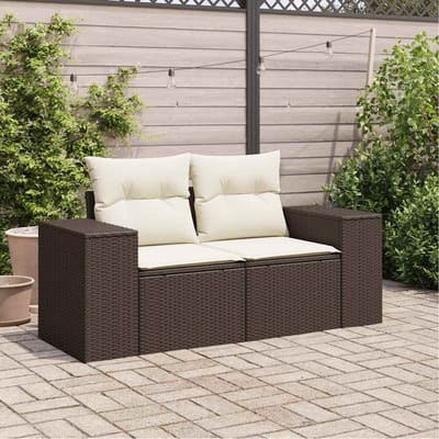 vidaXL - Tuinbank - 2-zits - met - kussens - poly - rattan - bruin