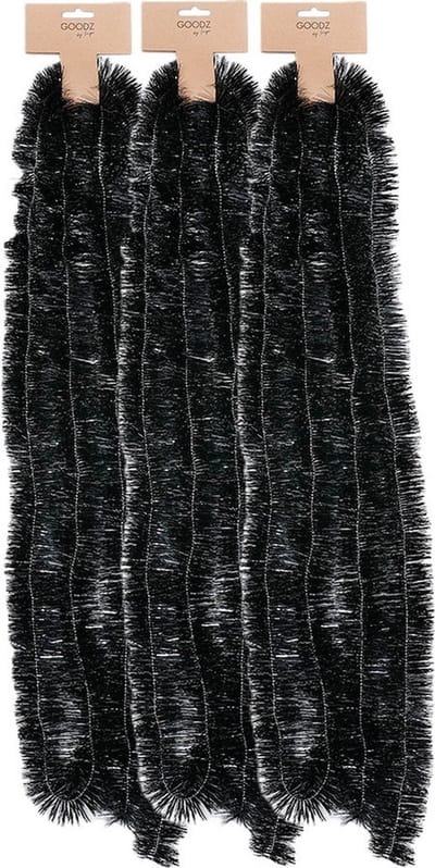 Inge Christmas Goods Kerstslingers - 3x - zwart - folie - 270 cm - lametta - kerstboomslinger