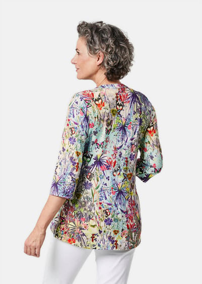 Figuurvriendelijk gedessineerd tuniekshirt - paars / gedess. - Gr. 38 van Goldner Fashion