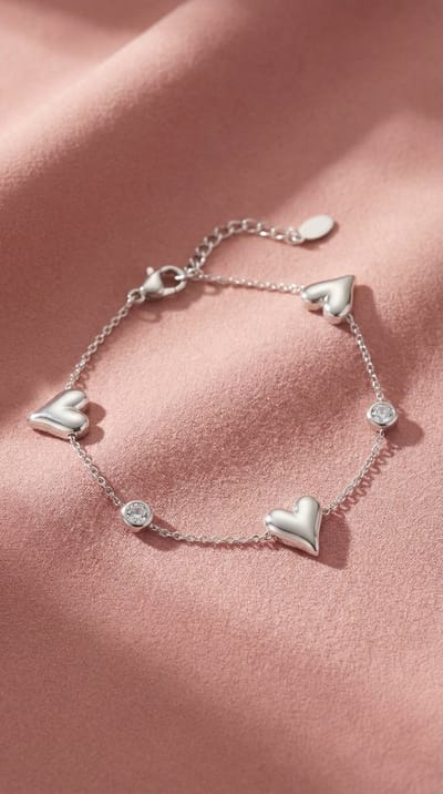 Lundholm Luxe Armband Dames Zilver Kleurig - Hartjes Rhinestone Steentjes - Premium Stainless Steel Jewellery - My Jutta Serie - Vrouwen Cadeautjes Tip Kado vrouwen - Scandinavisch Design