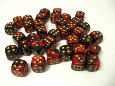 Chessex Gemini Black-Red/gold D6 12mm Dobbelsteen Set (36 stuks)