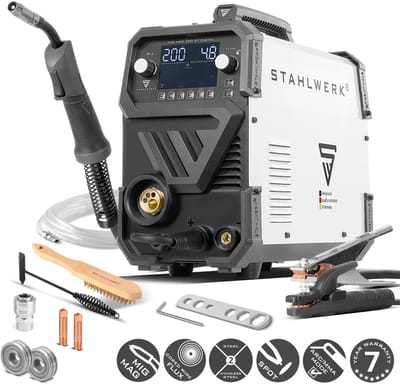 STAHLWERK MIG MAG 200 ST digitaal booglasapparaat | omvormer met 200 A, spotfunctie, synergische draadaanvoer, FLUX en MMA | ARC-functie